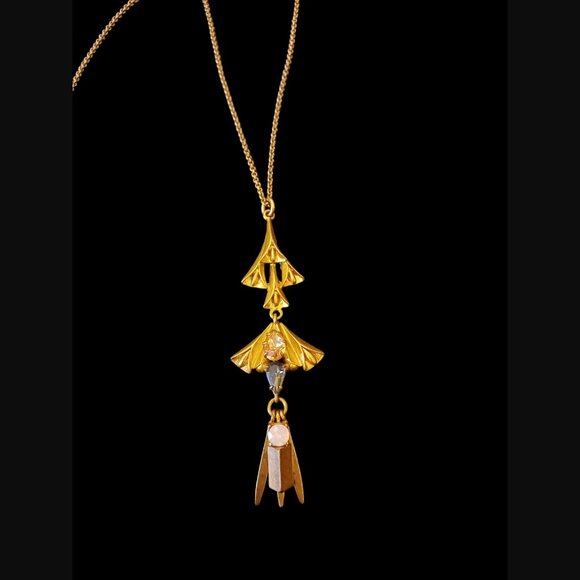 J.crew Gold Tone Vintage Floral Rhinestone 31.5" Drop Dangle Necklace - Picture 3 of 9